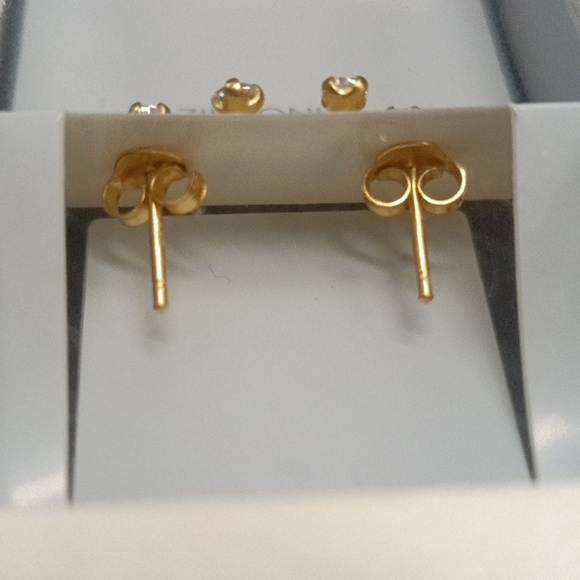 Iam Sterling Silver Gold Plated Post Earrings with Cubic Zirconia - Picture 3 of 4